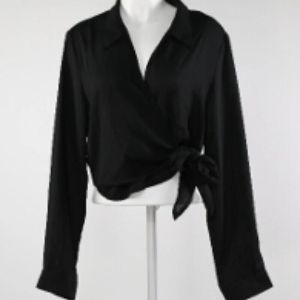 Missguided Tie Off Blouse Black 14